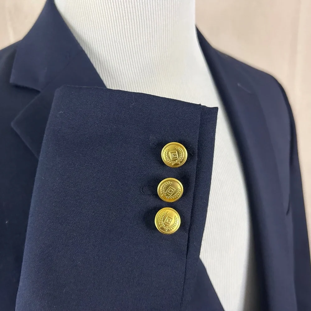 Chaps 42R Blazer Wool Blend Navy Blue Gold Two Button Lined Vented Formal